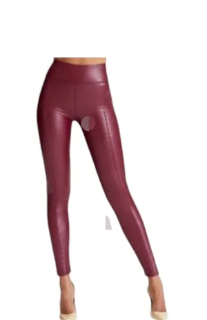 Wine PU Leather Leggings