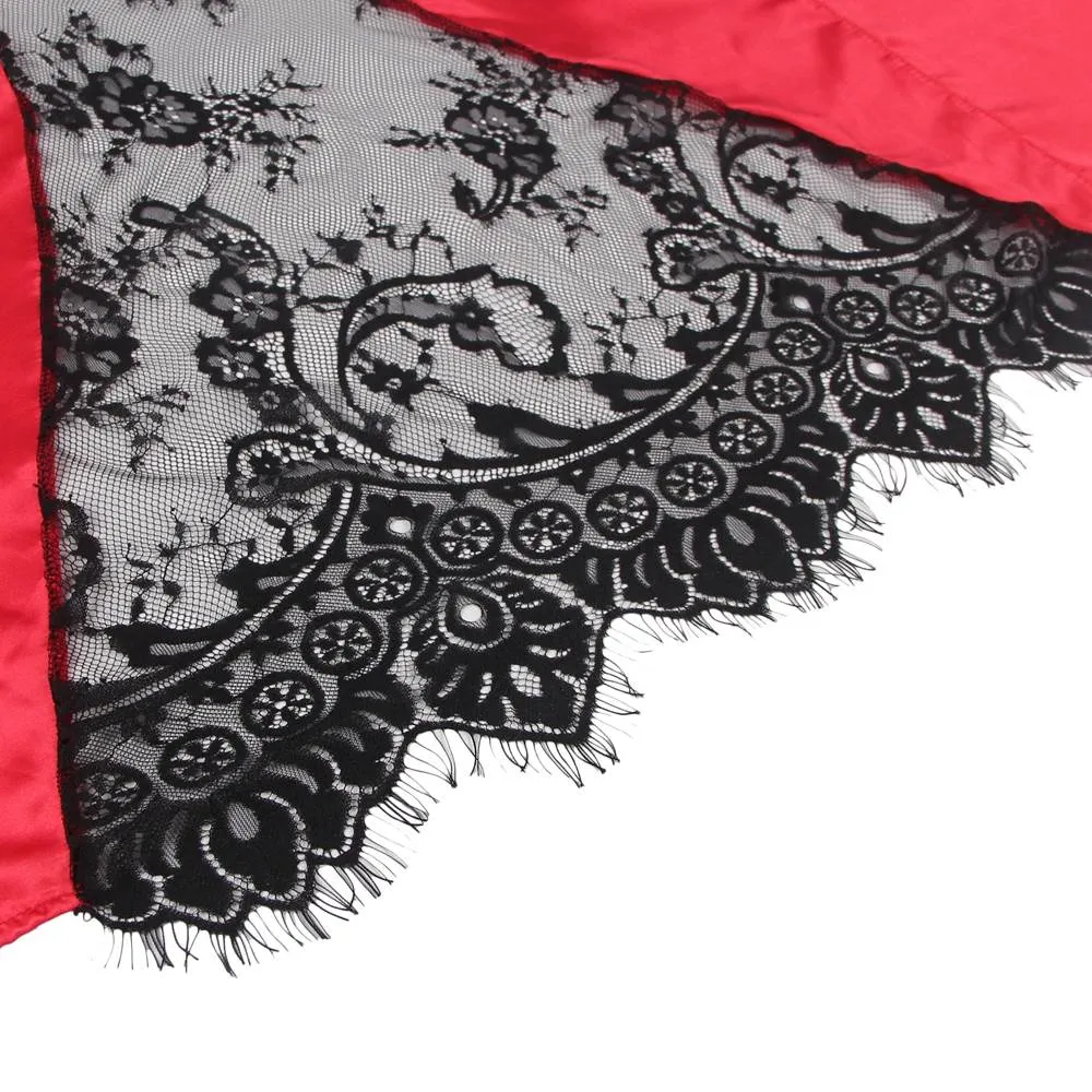 With Farawlaya Plus Size Silk Satin Lace Back Hollow Out Sexy Women Kimono Home