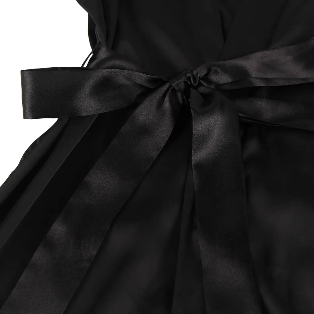 With Farawlaya Plus Size Silk Satin Lace Back Hollow Out Sexy Women Kimono Home