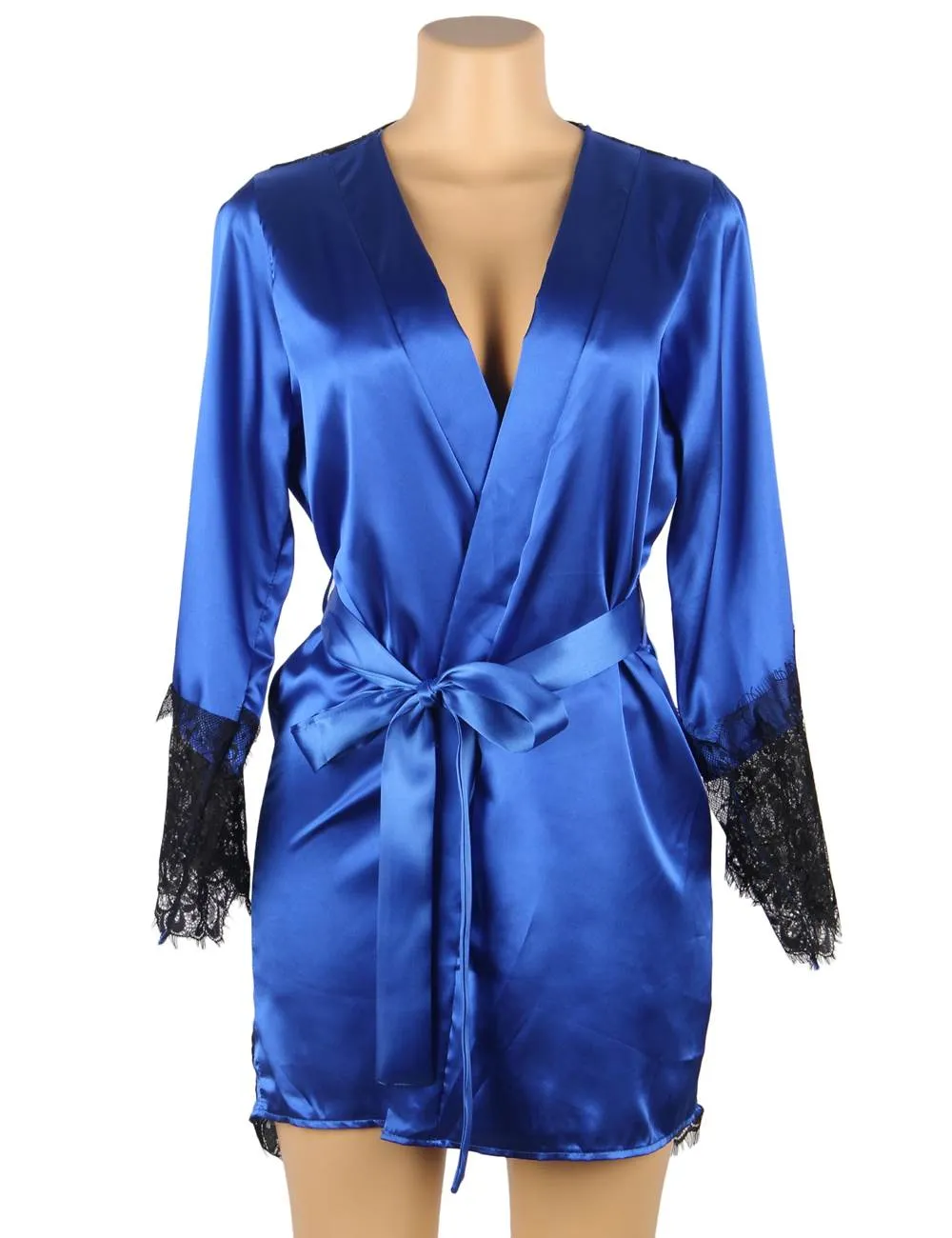 With Farawlaya Plus Size Silk Satin Lace Back Hollow Out Sexy Women Kimono Home