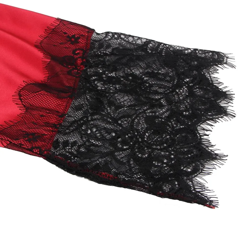 With Farawlaya Plus Size Silk Satin Lace Back Hollow Out Sexy Women Kimono Home
