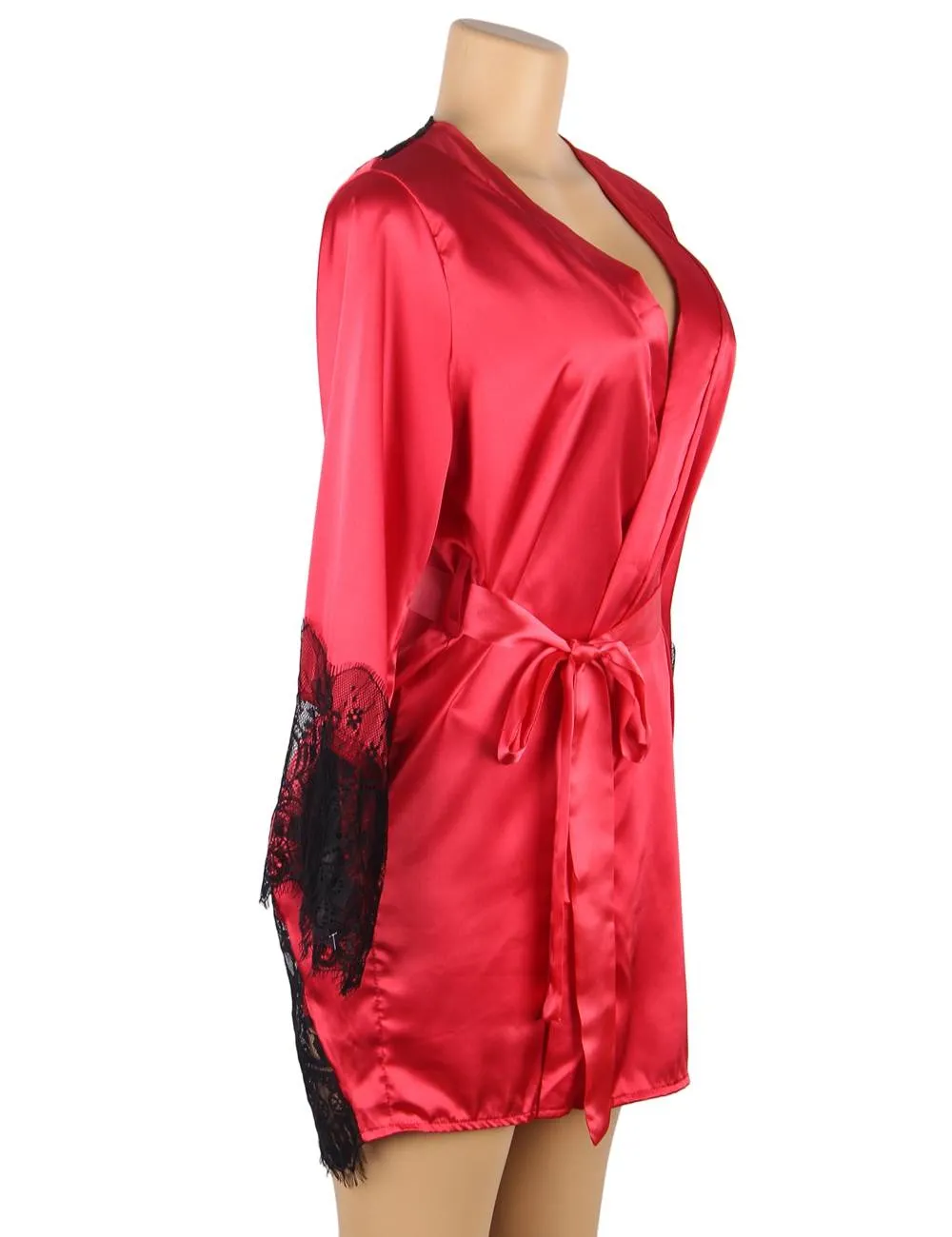 With Farawlaya Plus Size Silk Satin Lace Back Hollow Out Sexy Women Kimono Home