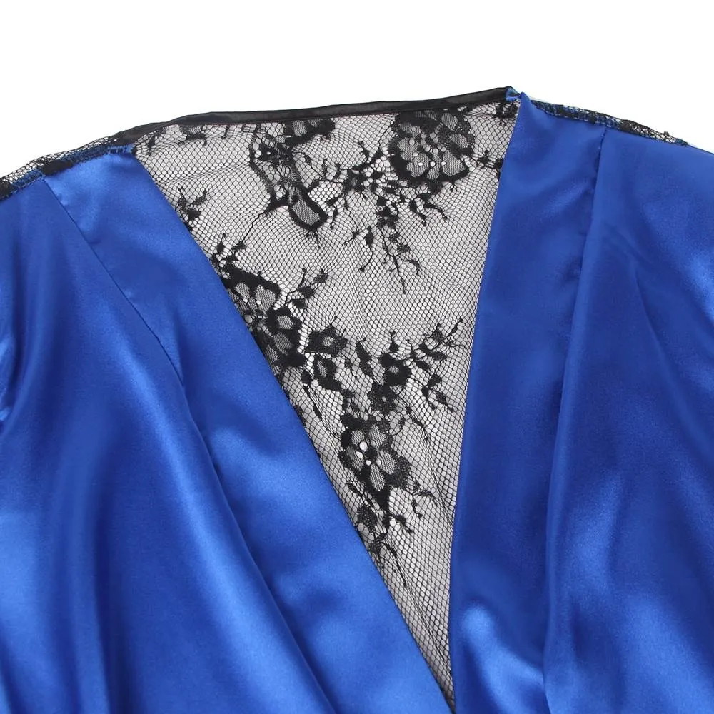 With Farawlaya Plus Size Silk Satin Lace Back Hollow Out Sexy Women Kimono Home