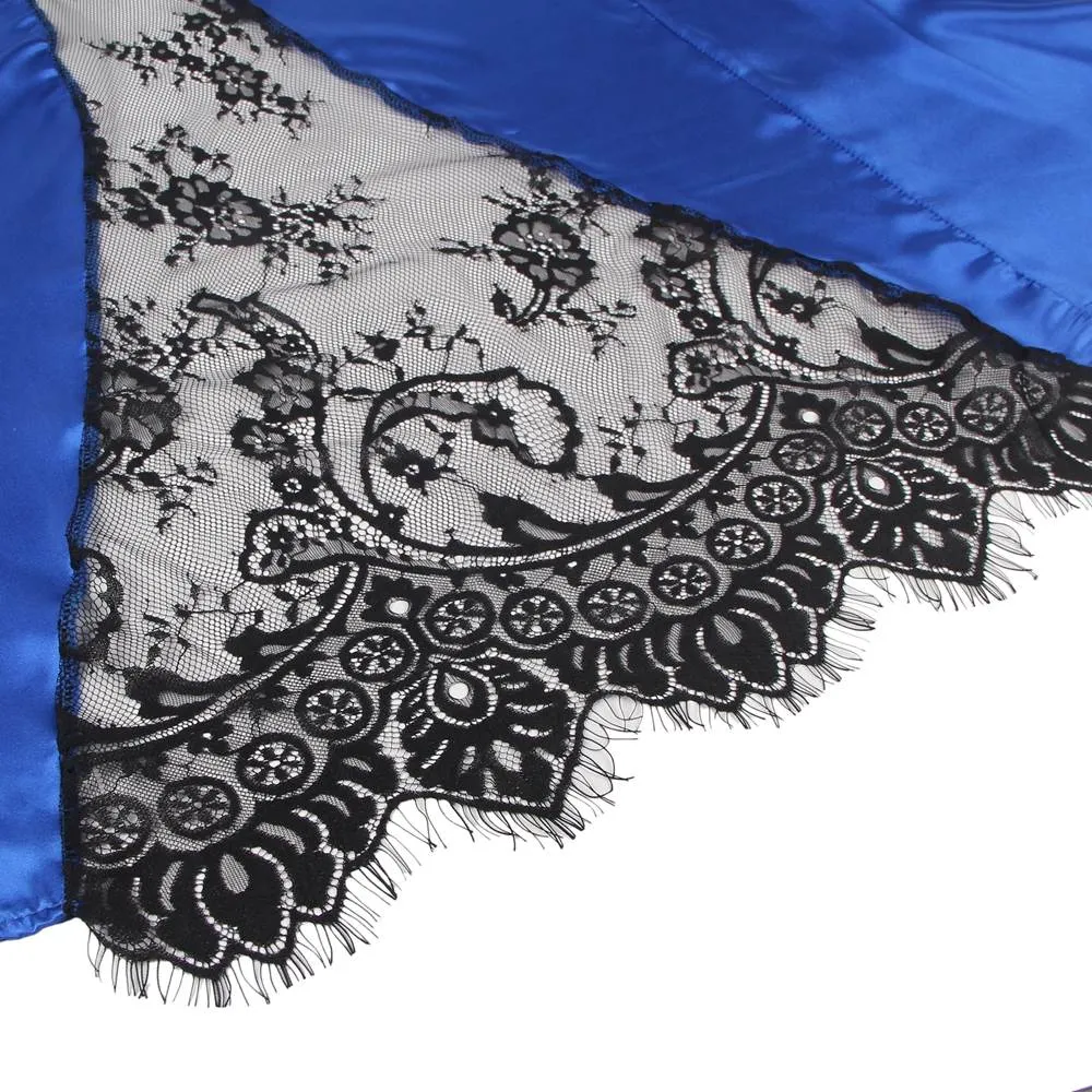With Farawlaya Plus Size Silk Satin Lace Back Hollow Out Sexy Women Kimono Home