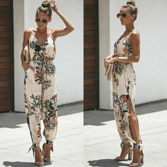 Women Jumpsuit Floral Print Baggy Trousers Overalls