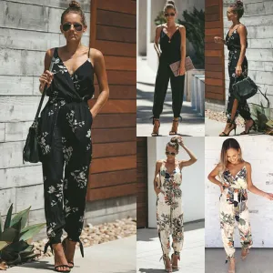 Women Jumpsuit Floral Print Baggy Trousers Overalls