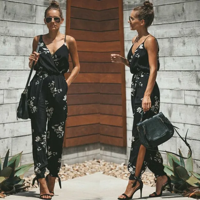 Women Jumpsuit Floral Print Baggy Trousers Overalls