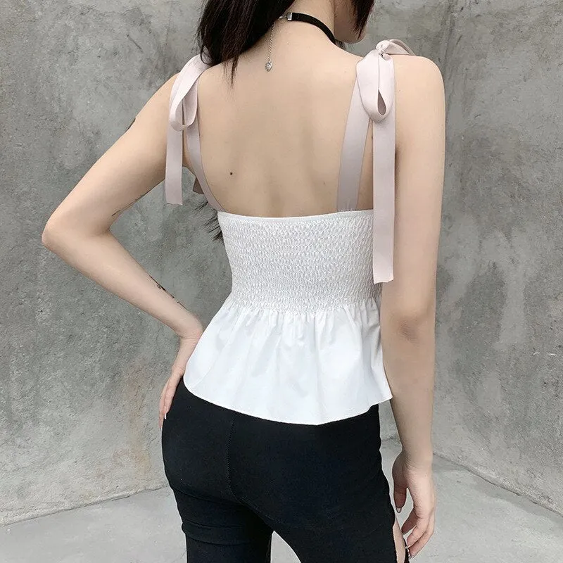 Women Scissor Collar Backless Cropped Corset Top
