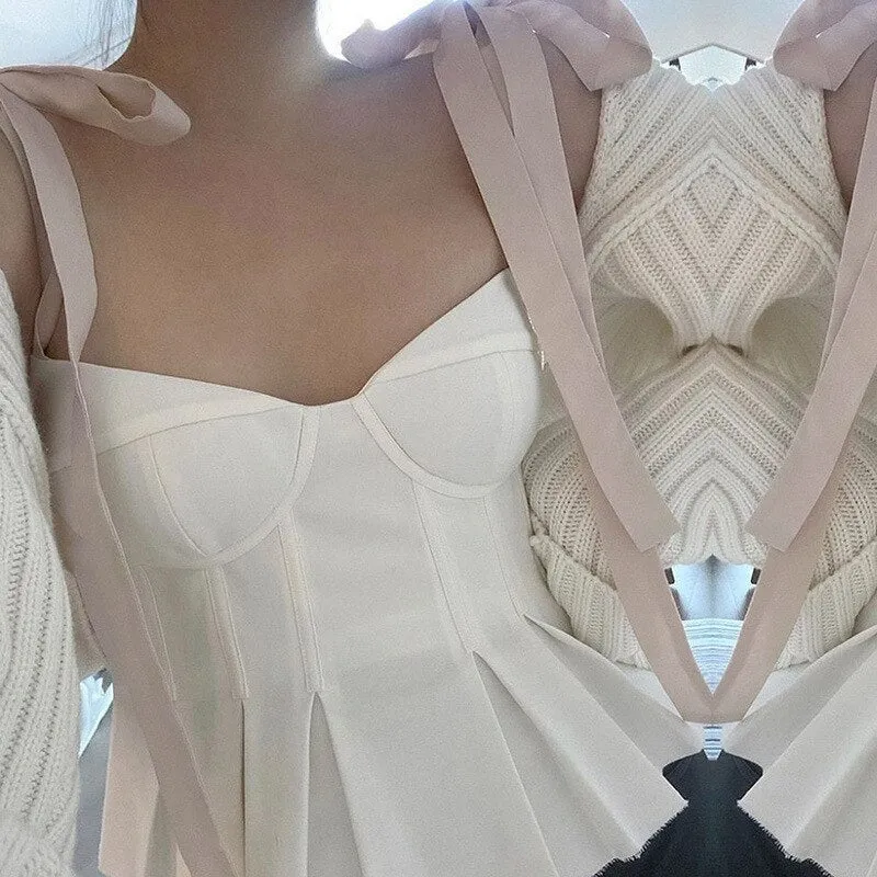 Women Scissor Collar Backless Cropped Corset Top