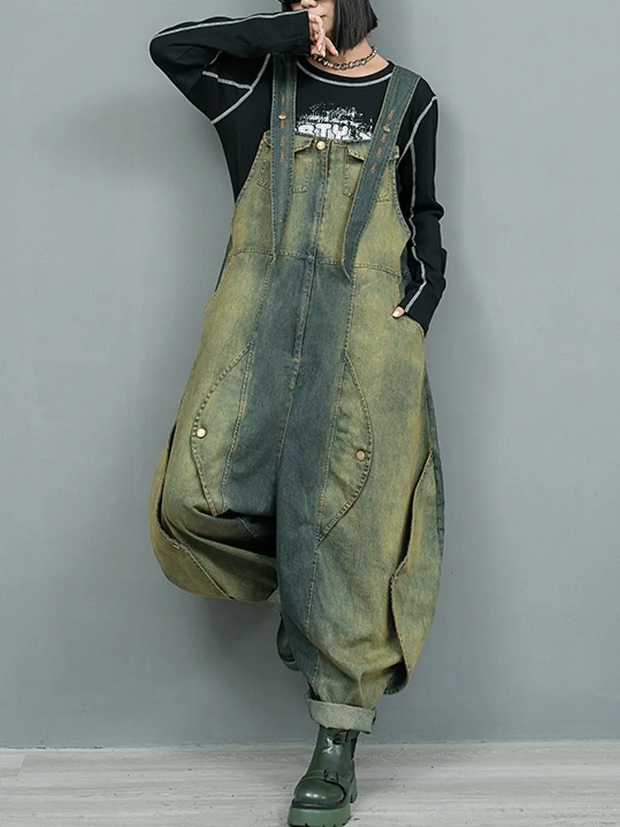 Women Spring Retro Tie-dye Denim Jumpsuits