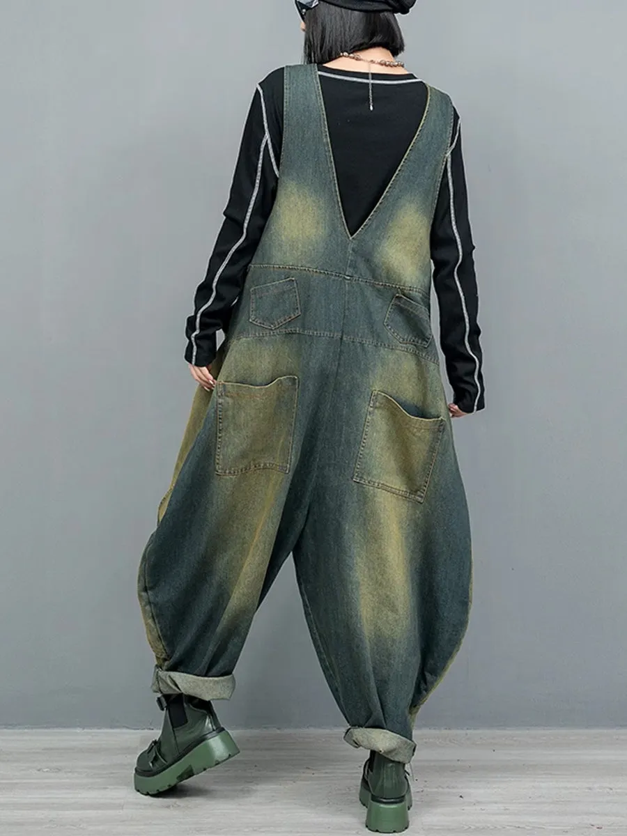 Women Spring Retro Tie-dye Denim Jumpsuits