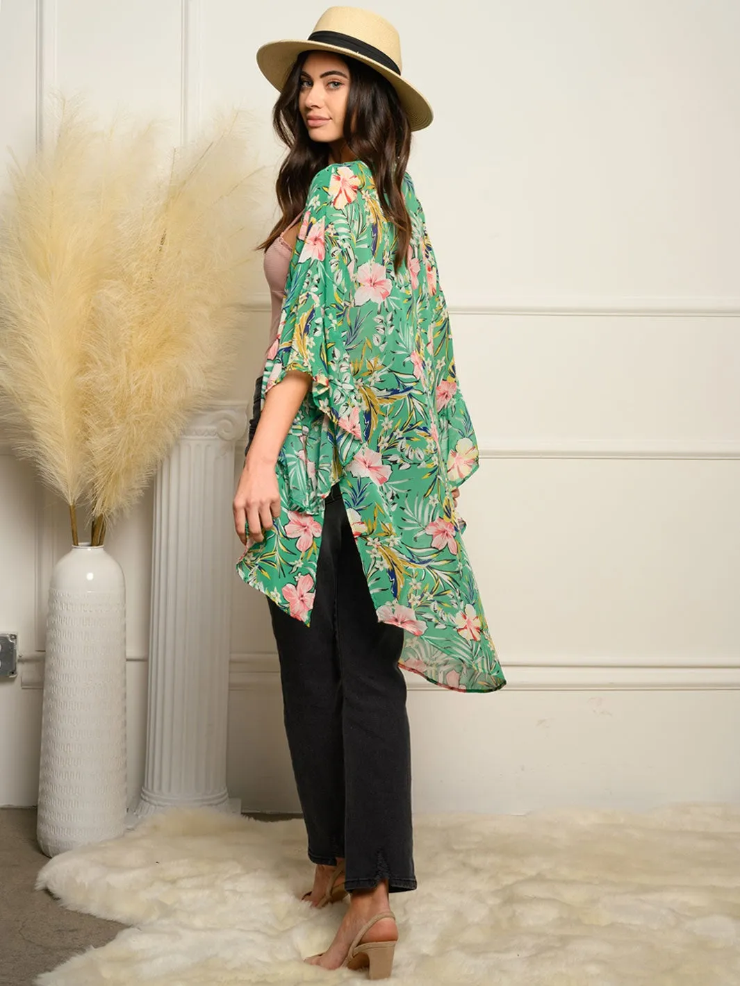WOMEN'S BELL SLEEVE FLORAL KIMONO