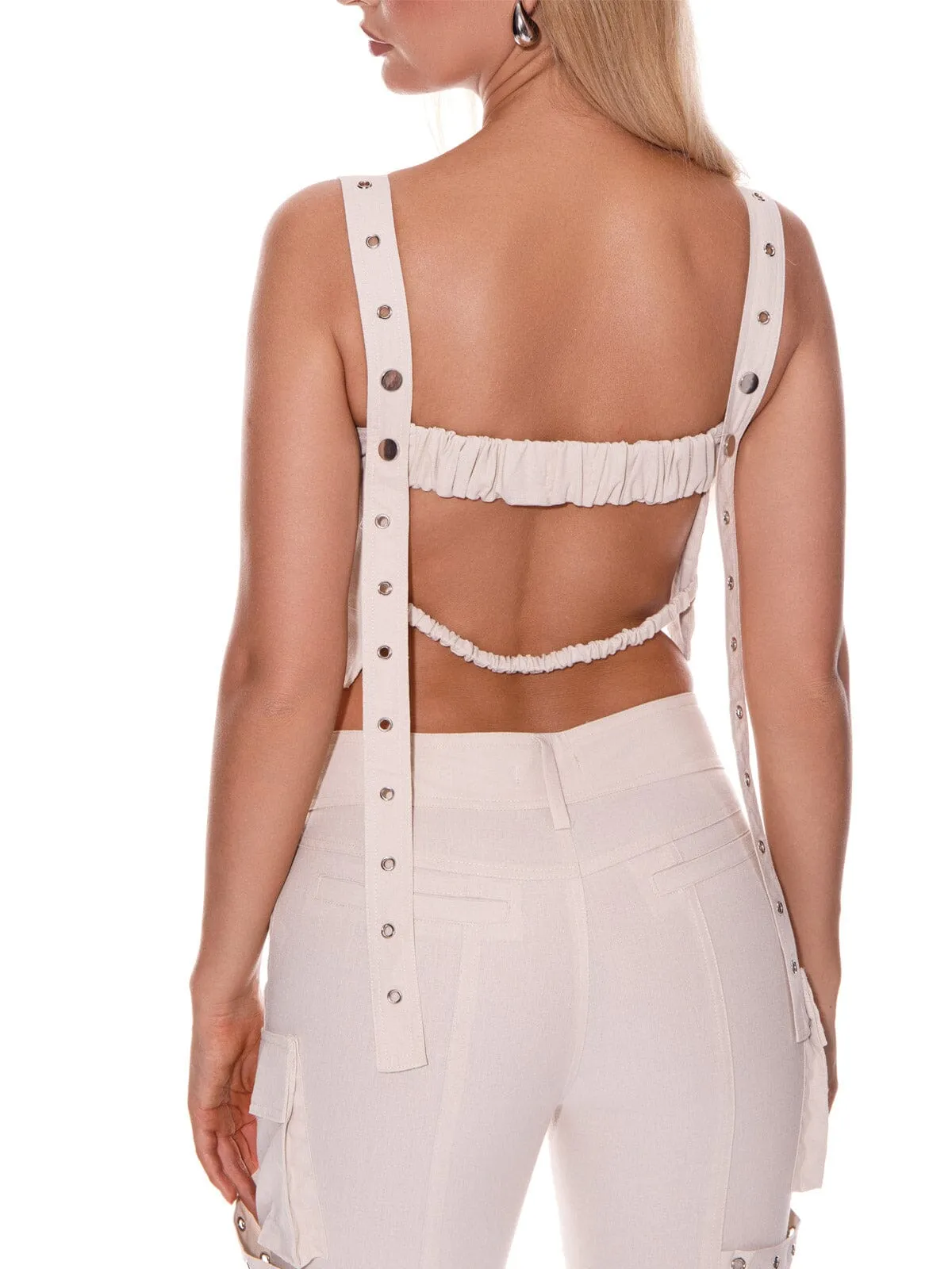 WOMEN'S CROP TOP & BUTTON CLOSURE PANTS LINEN 2PC SET