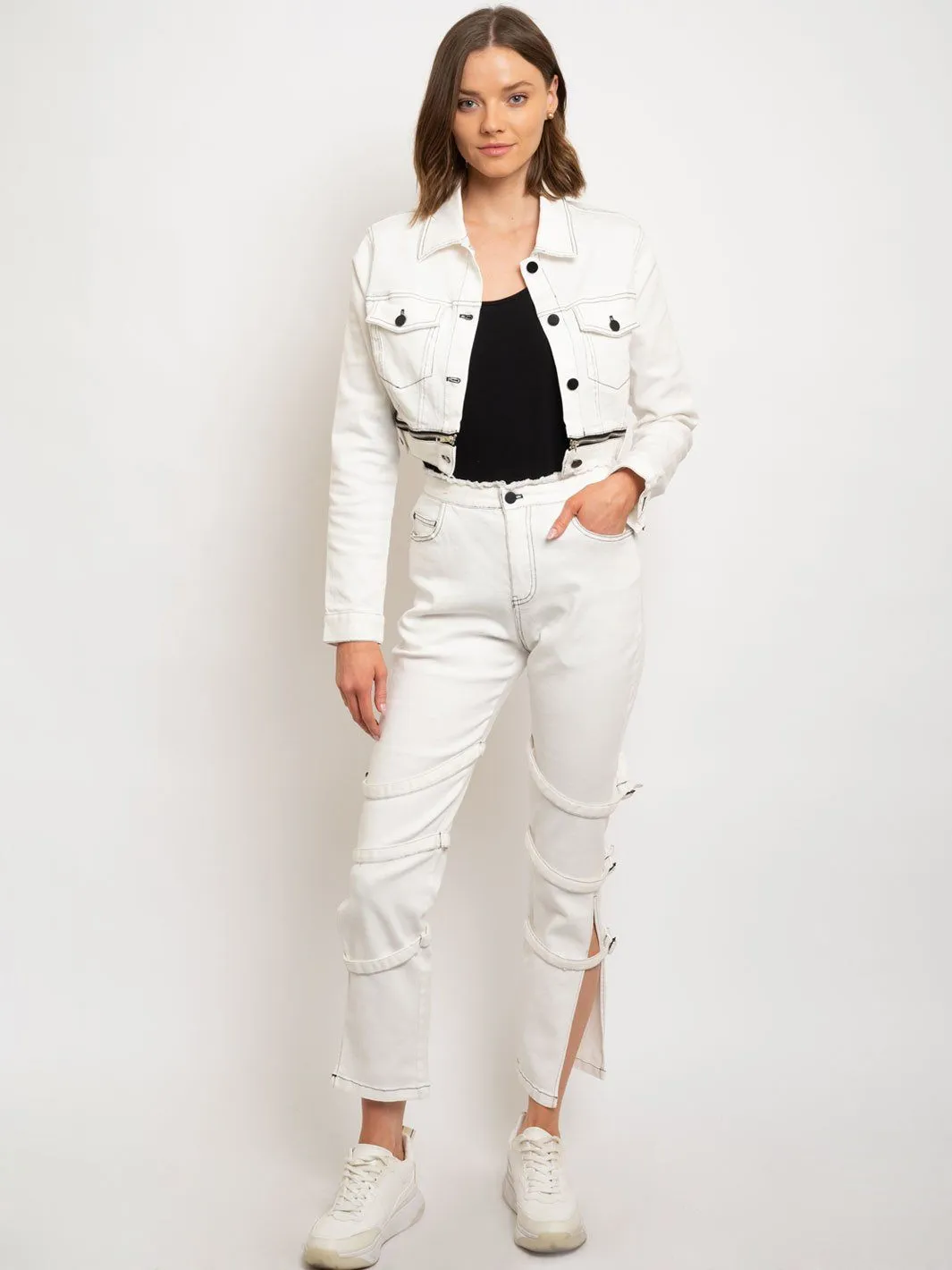 WOMEN'S DENIM CROP ZIPPER BOTTOM 2PC. SET