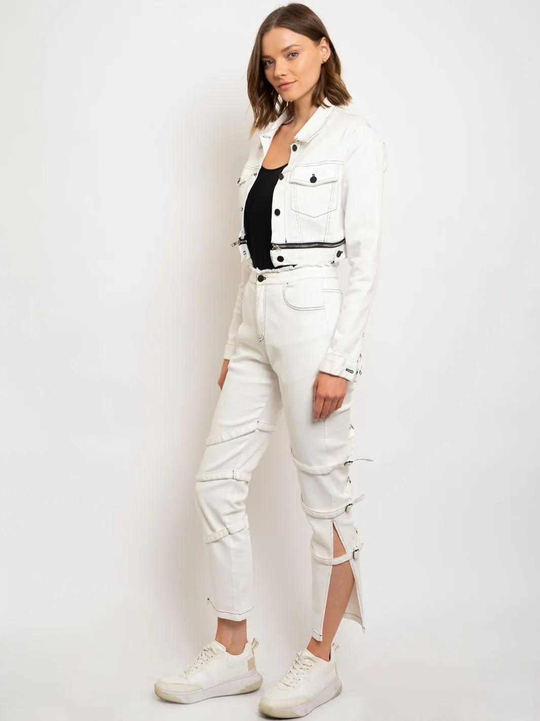 WOMEN'S DENIM CROP ZIPPER BOTTOM 2PC. SET
