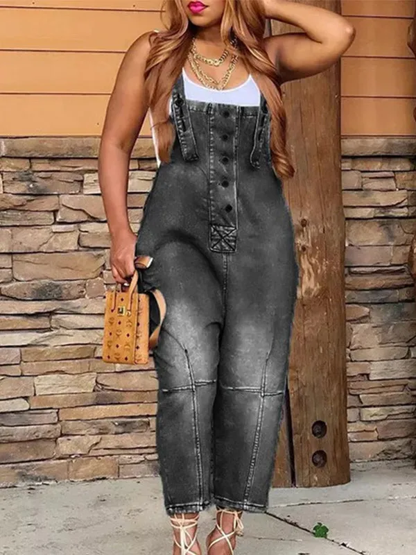 Women's Denim Cropped Overalls