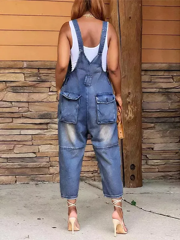 Women's Denim Cropped Overalls