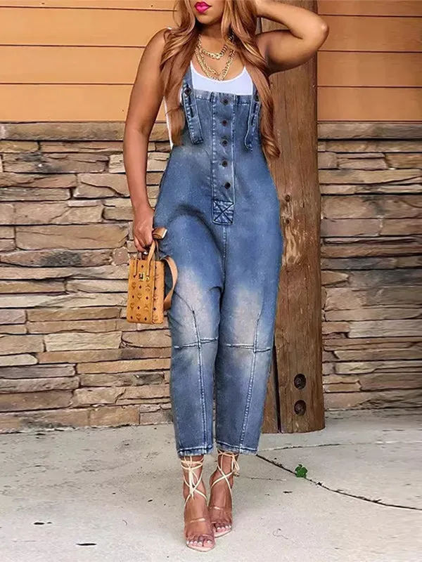 Women's Denim Cropped Overalls