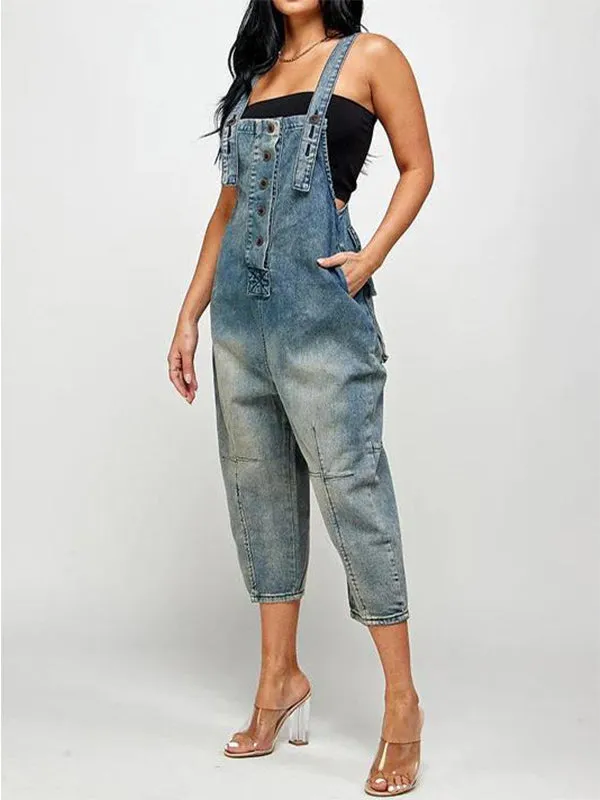 Women's Denim Cropped Overalls