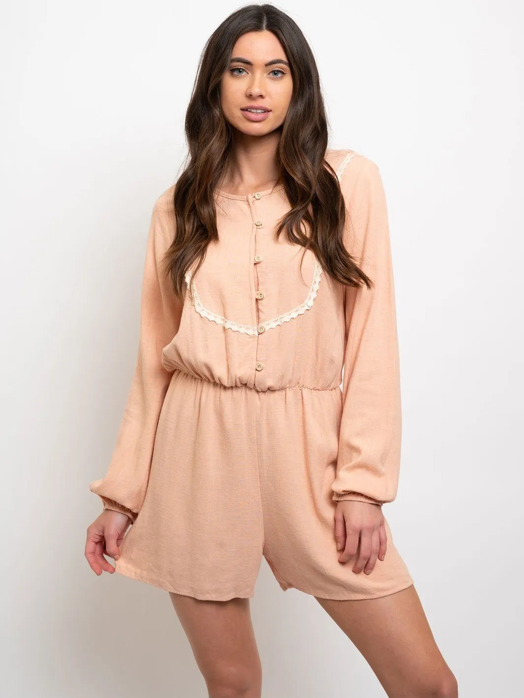 WOMEN'S LONG SLEEVE BUTTON DETAIL ROMPER