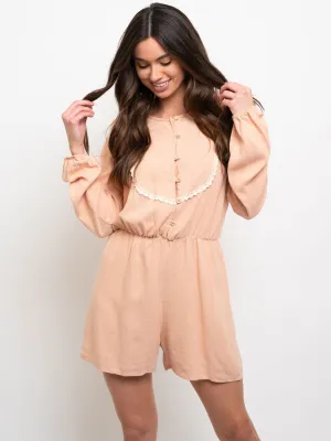 WOMEN'S LONG SLEEVE BUTTON DETAIL ROMPER