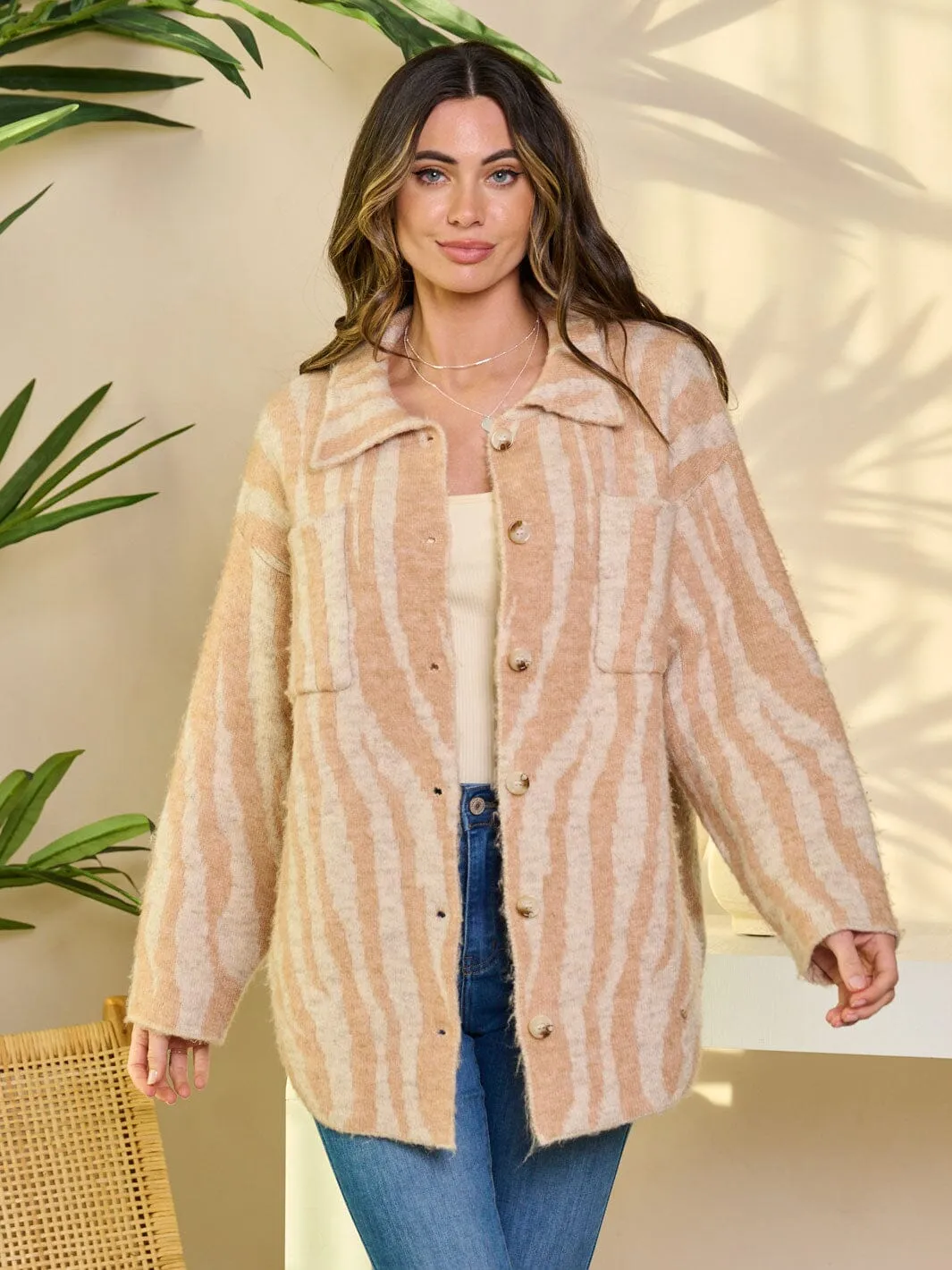 WOMEN'S LONG SLEEVE BUTTON UP PRINTED CARDIGAN
