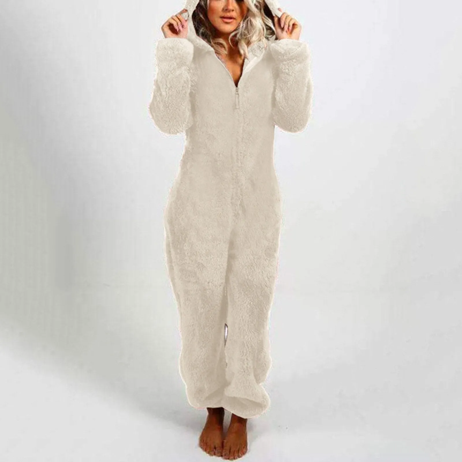 Women's Long Sleeve Hooded Jumpsuit Pajama Sleepwear