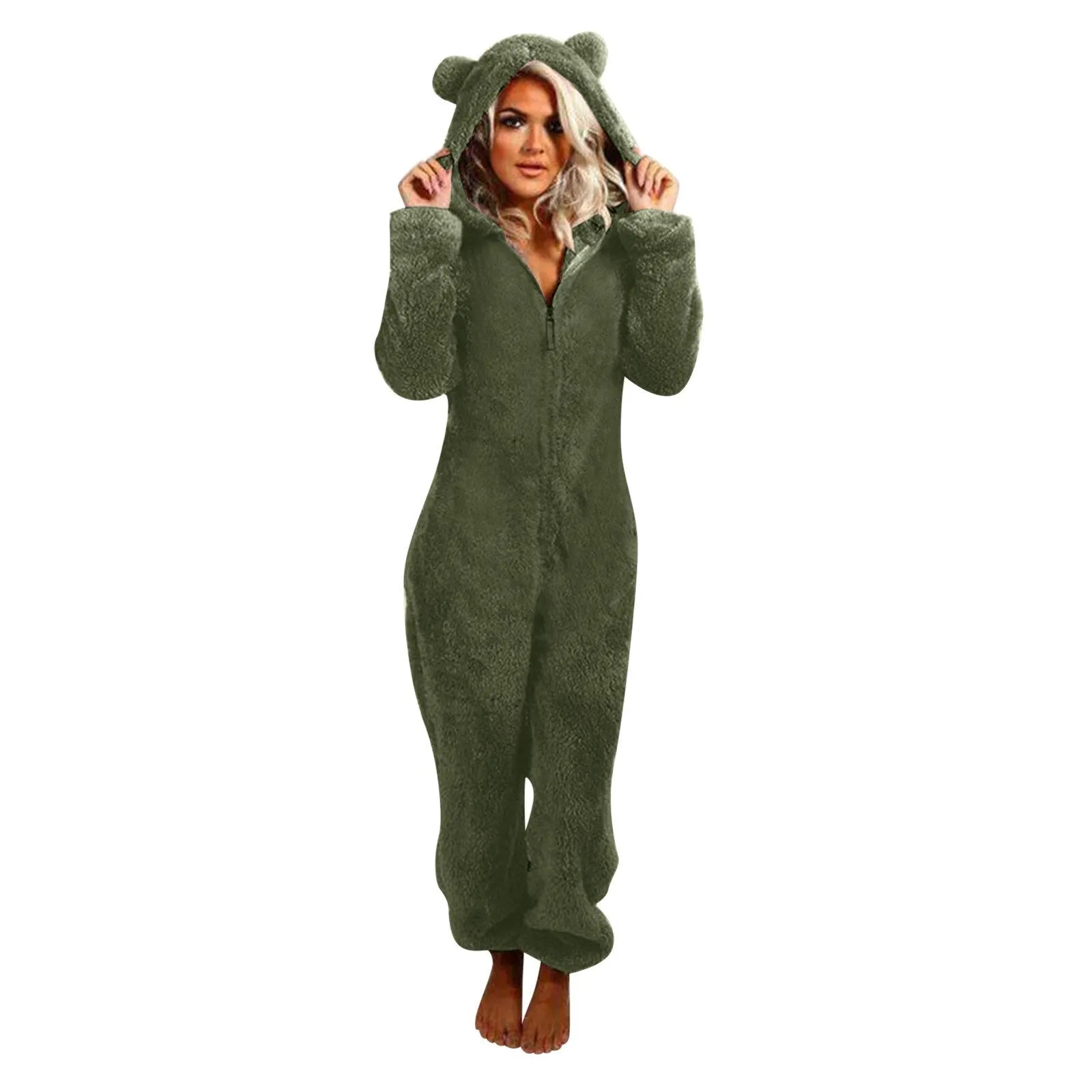 Women's Long Sleeve Hooded Jumpsuit Pajama Sleepwear