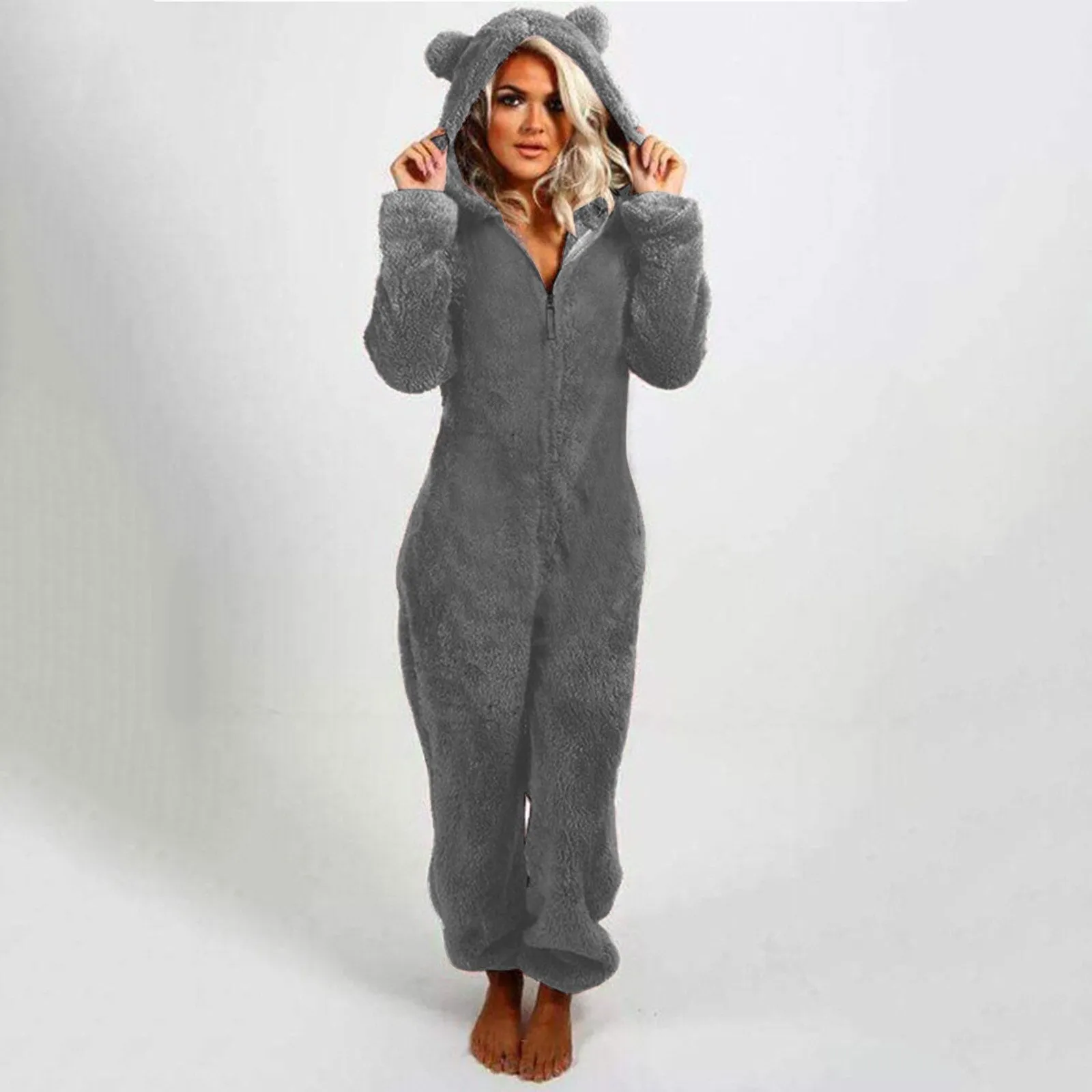 Women's Long Sleeve Hooded Jumpsuit Pajama Sleepwear