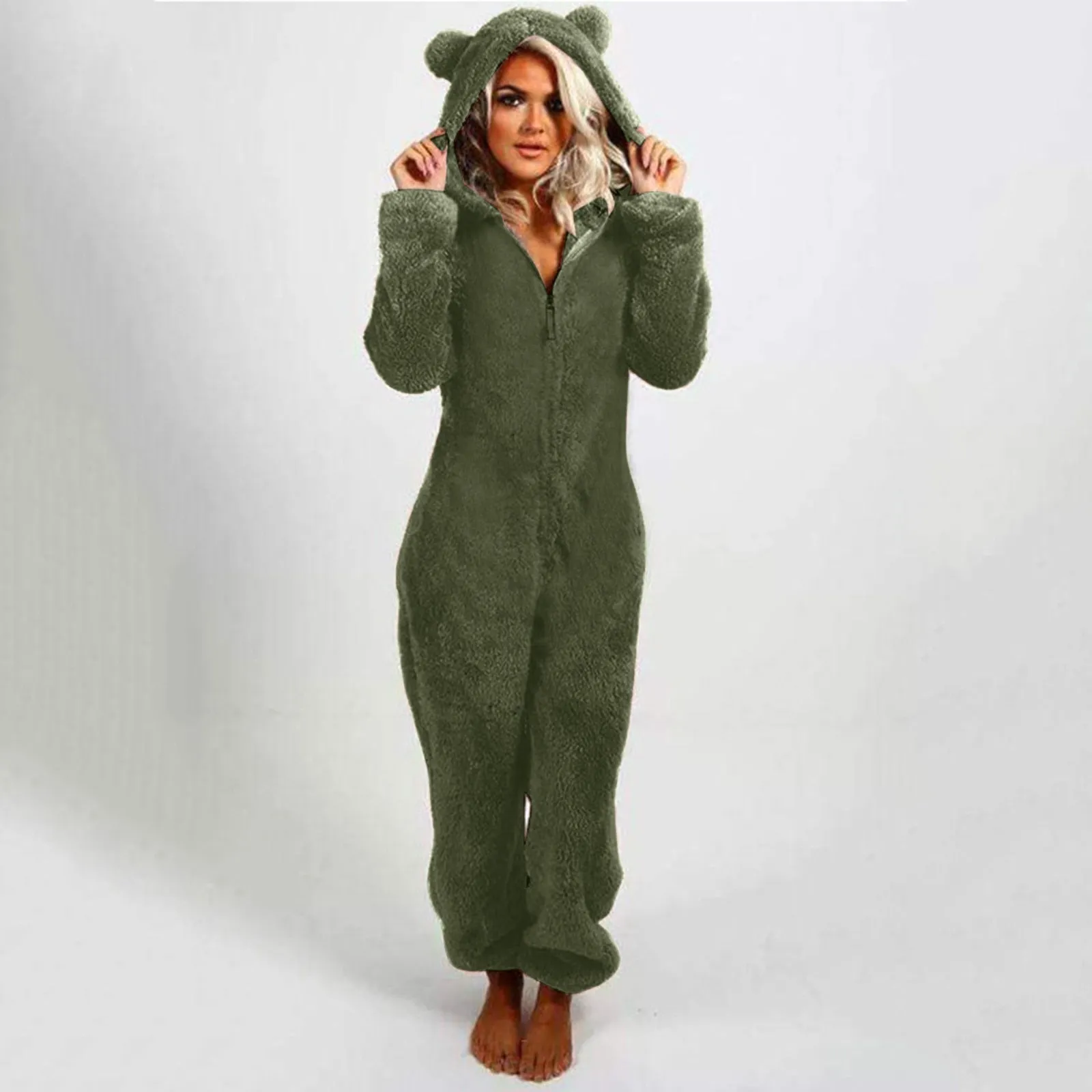 Women's Long Sleeve Hooded Jumpsuit Pajama Sleepwear