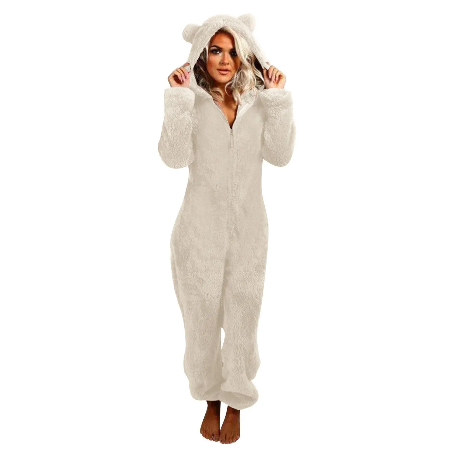 Women's Long Sleeve Hooded Jumpsuit Pajama Sleepwear