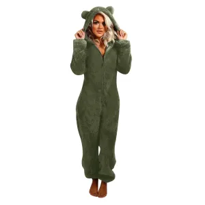 Women's Long Sleeve Hooded Jumpsuit Pajama Sleepwear