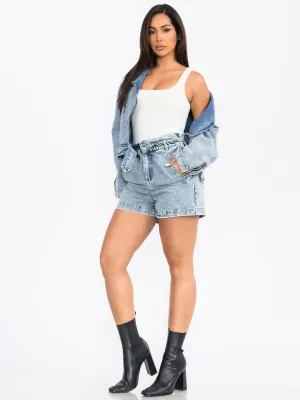 WOMEN'S LONG SLEEVE JACKET & BUTTON CLOSURE SHORTS DENIM 2PC. SET