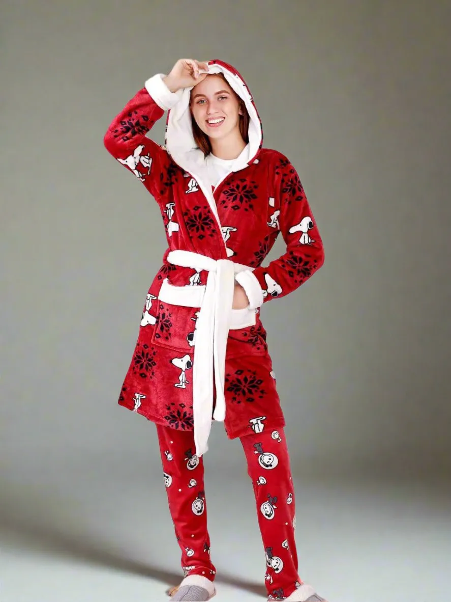 Women's pajamas, 3 pieces, T-shirt   pants   short robe