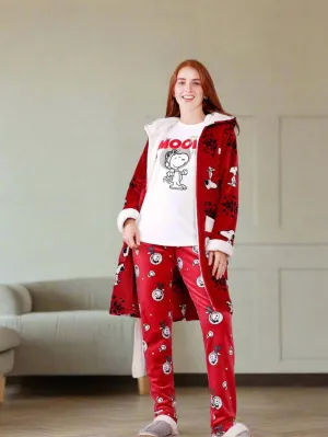 Women's pajamas, 3 pieces, T-shirt   pants   short robe
