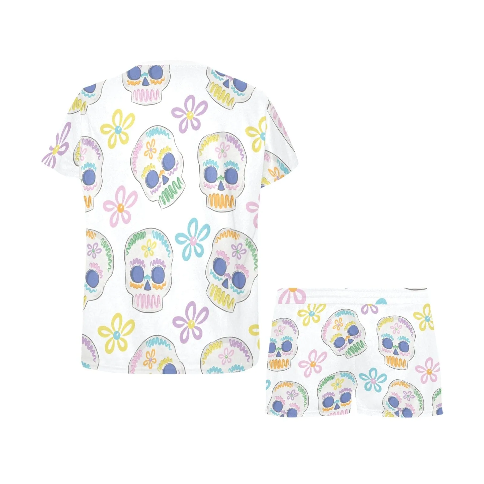 Women's Pastel Skulls Top & Shorts Pajama Set