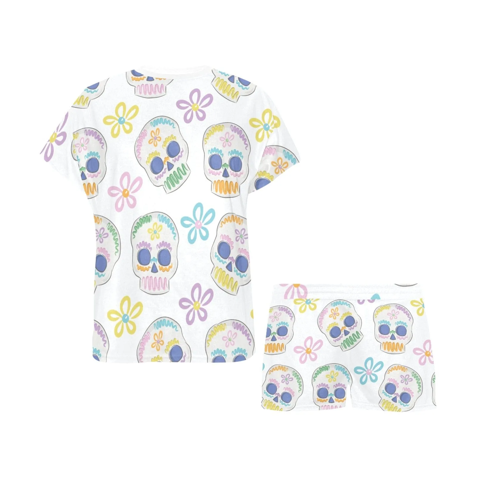 Women's Pastel Skulls Top & Shorts Pajama Set