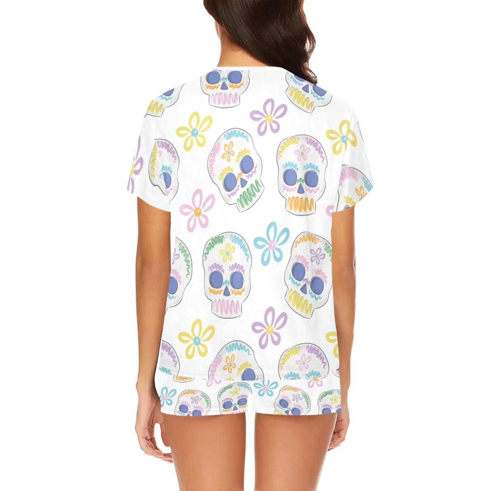 Women's Pastel Skulls Top & Shorts Pajama Set