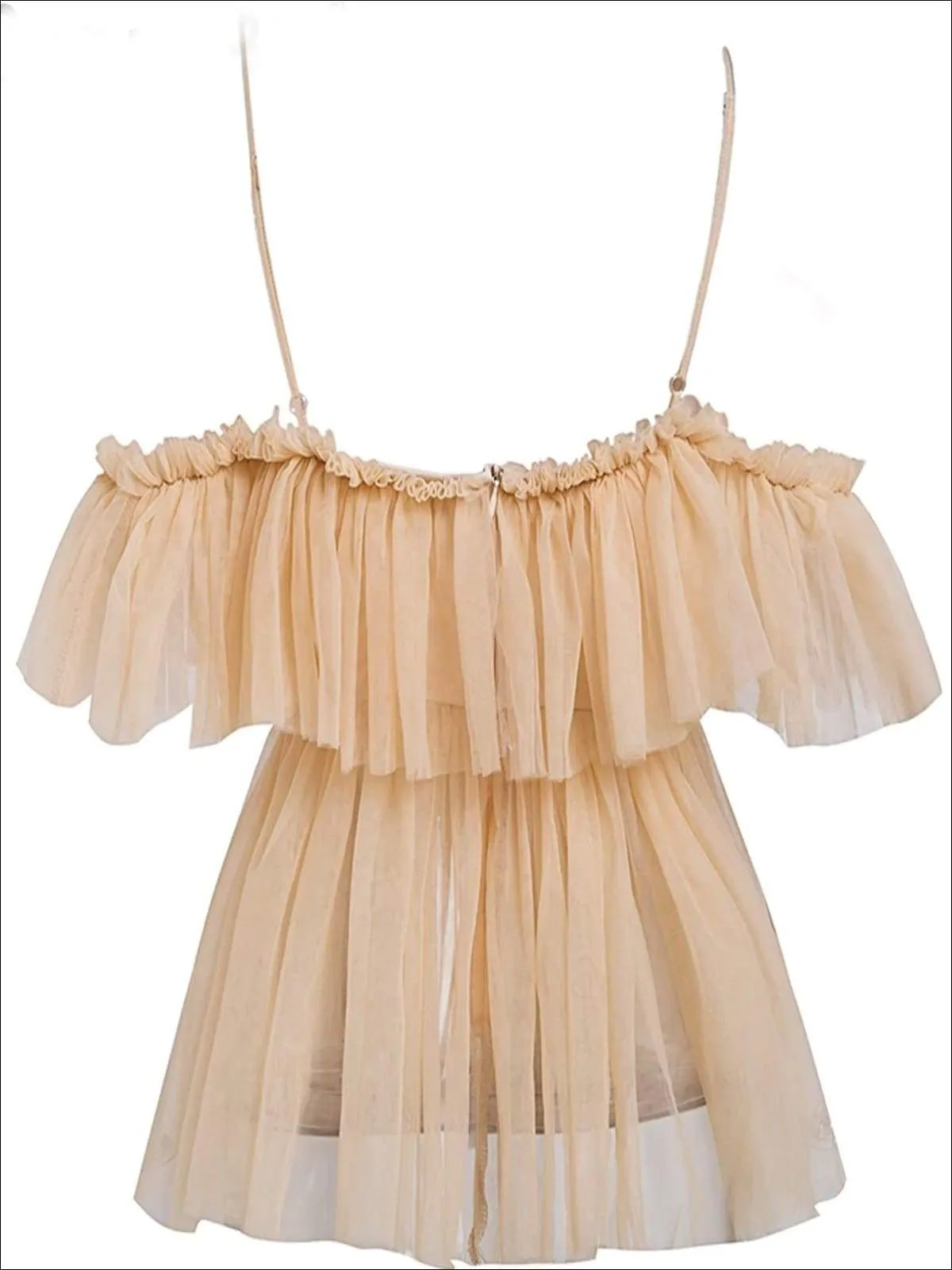 Women's Ruffled Cold Shoulder Peplum Mesh Blouse
