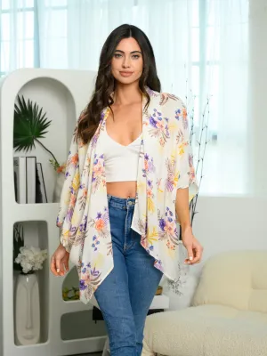 WOMEN'S SHORT SLEEVE FLORAL KIMONO