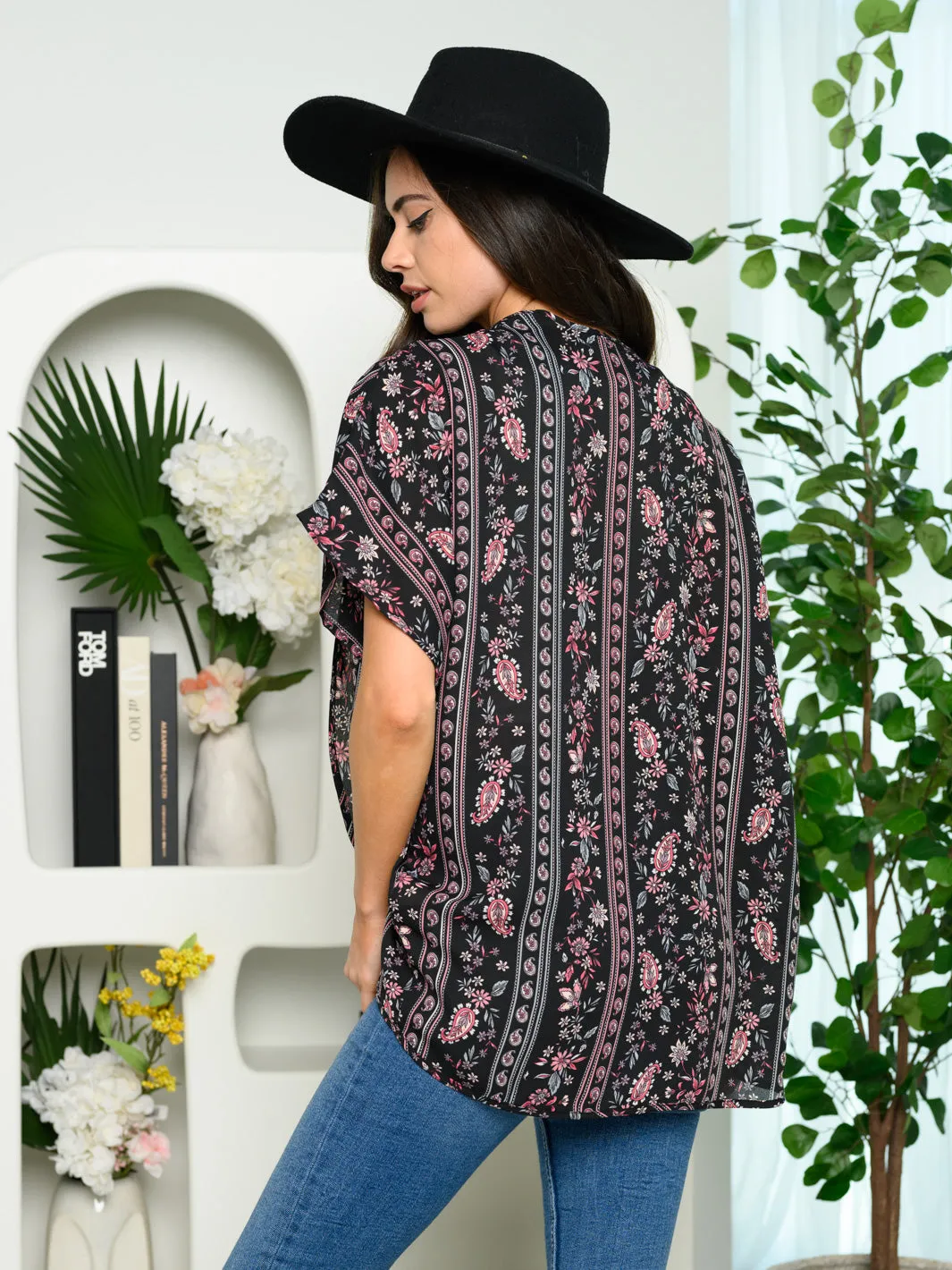 WOMEN'S SHORT SLEEVE FLORAL PRINT CARDIGAN