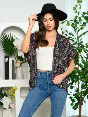 WOMEN'S SHORT SLEEVE FLORAL PRINT CARDIGAN