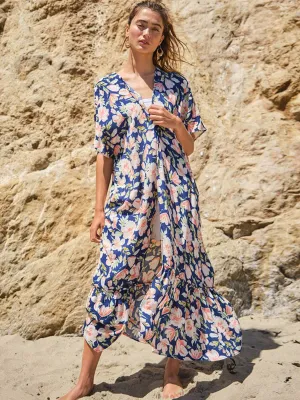 WOMEN'S SHORT SLEEVE FLORAL RUFFLE BOTTOM HEM CARDIGAN