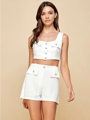 WOMEN'S SLEEVELESS CROP TOP & BUTTON CLOSURE MINI SHORTS 2PC SET