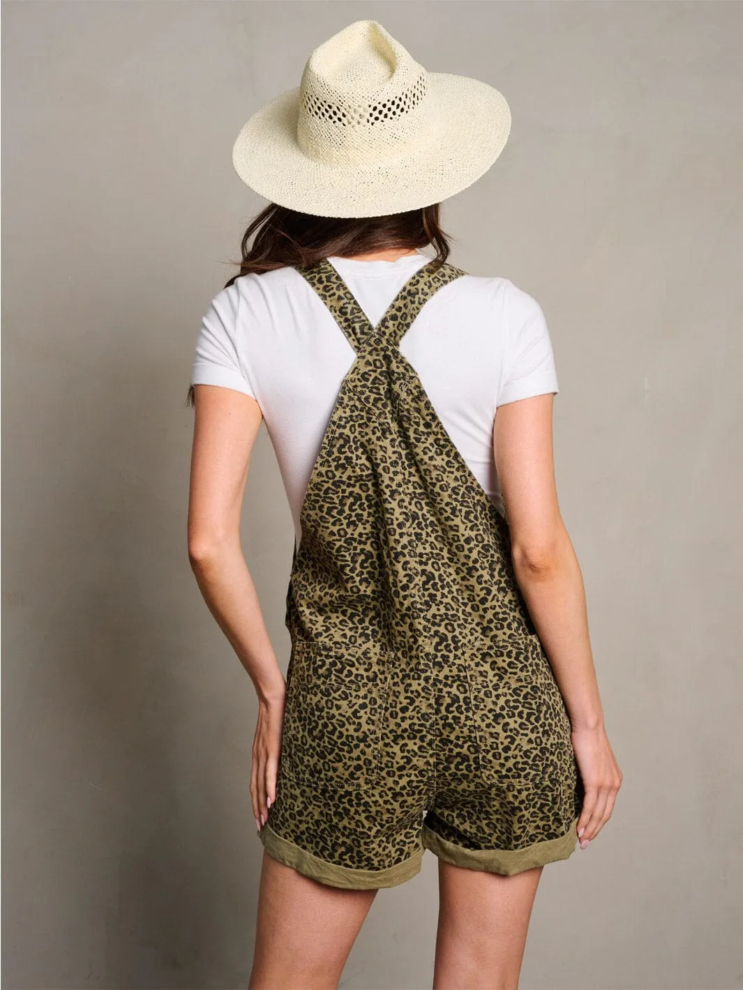 WOMEN'S SLEEVELESS DISTRESS ANIMAL PRINT OVERALL