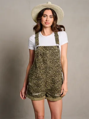 WOMEN'S SLEEVELESS DISTRESS ANIMAL PRINT OVERALL