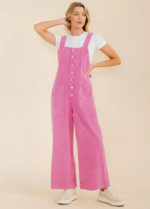 WOMEN'S SLEEVELESS POCKETS BUTTON UP WIDE LEG DENIM JUMPSUIT