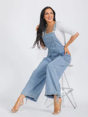 WOMEN'S SLEEVELESS POCKETS DENIM WIDE LEG OVERALL