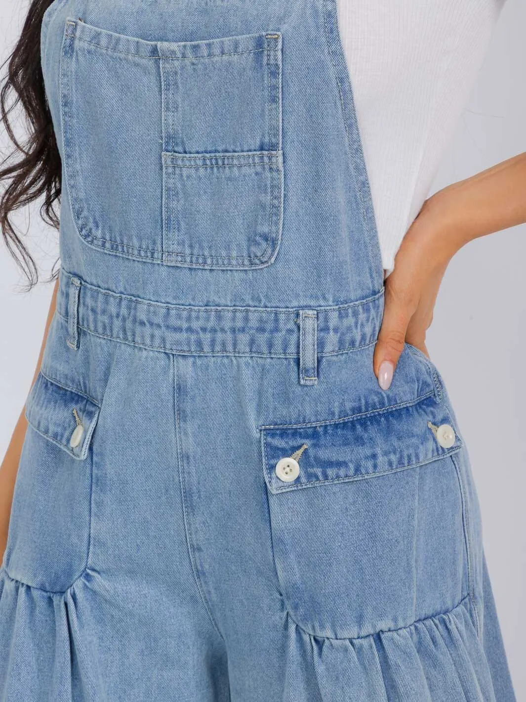 WOMEN'S SLEEVELESS POCKETS DENIM WIDE LEG OVERALL