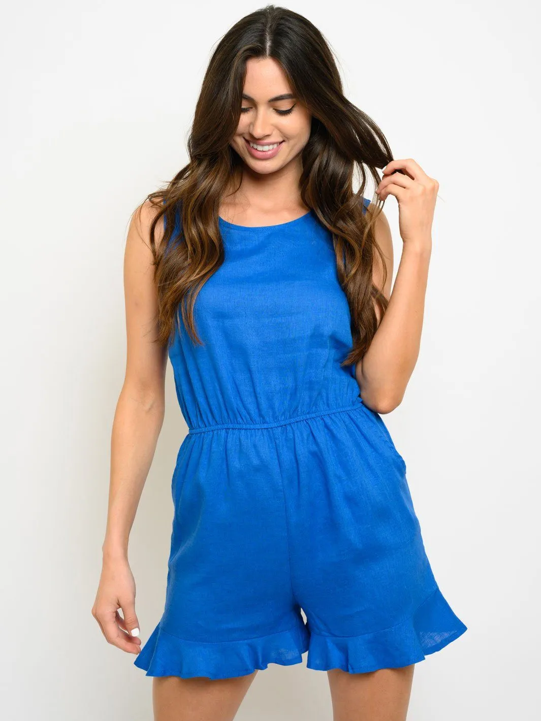WOMEN'S SLEEVELESS RUFFLE ROMPER